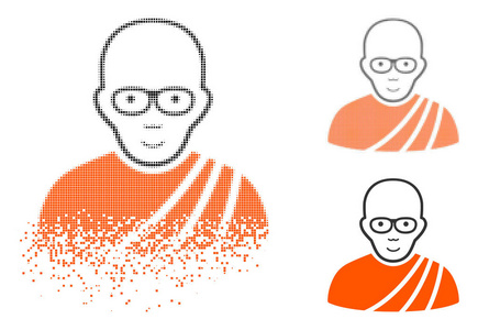 损坏点半色调佛教僧侣图标与脸