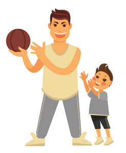 父亲打篮球与年幼的儿子在运动服