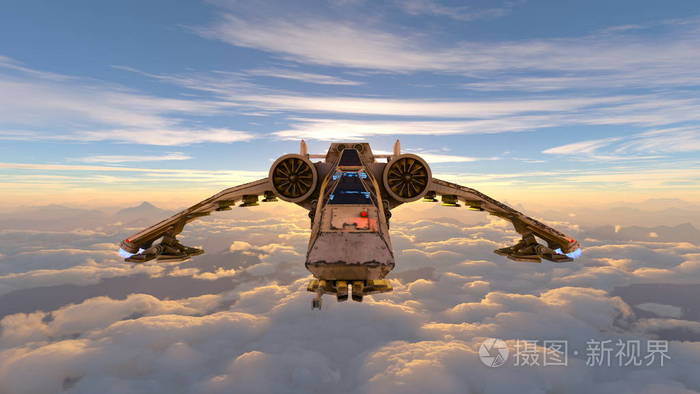 一艘宇宙飞船3dcg渲染