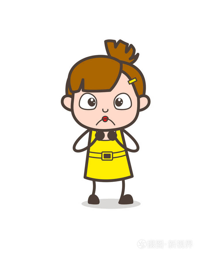 恐惧的表情可爱的卡通女孩矢量