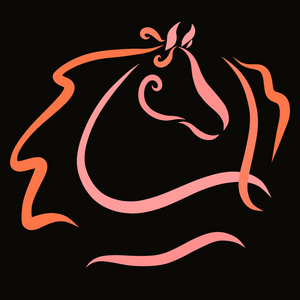 黑色线条创意画优雅的马, 画在光滑的线条在黑色背景照片