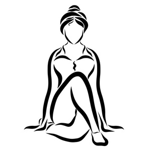 运动苗条的女人, 放松, 黑色线条照片