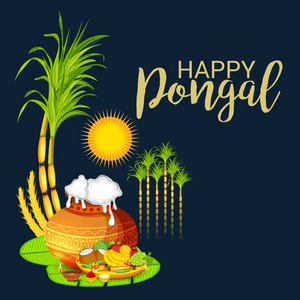 快乐 Pongal 背景的矢量插图