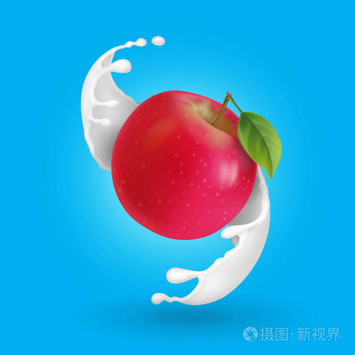 红苹果和牛奶飞溅现实例证