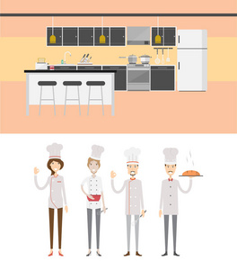 厨房背景和性格的概念