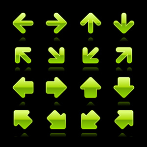 satined 绿色箭头标志 web 2.0 按钮用黑色背景上的反射