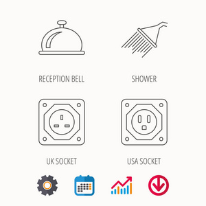 淋浴 英国套接字和美国插座图标