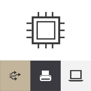 设置4个可编辑的计算机图标。包括笔记本电脑打印机usb 等符号。可用于 web移动Ui 和图表设计