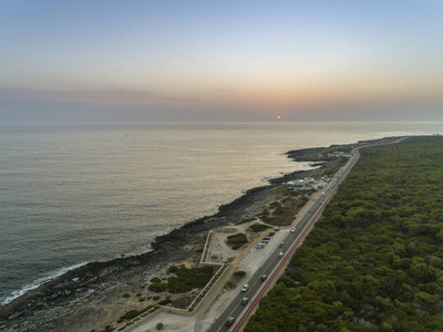空中日落海景海岸线附近卡斯卡伊斯, 远足和全景自然景观景点, 葡萄牙