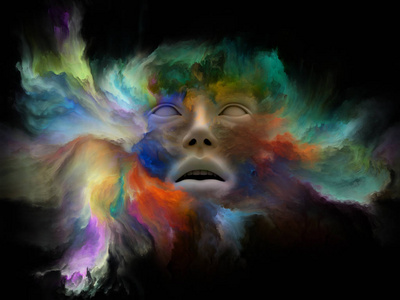 心雾系列。基于分形绘画的人脸3d 渲染的抽象设计在内心世界梦想情感想象力和创造性思维的主题上
