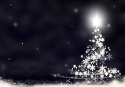 圣诞树蓝黑白色星星插图背景