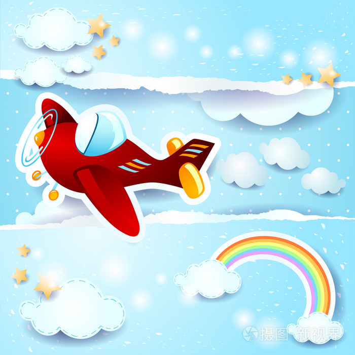 飞机在天空,幻想插画