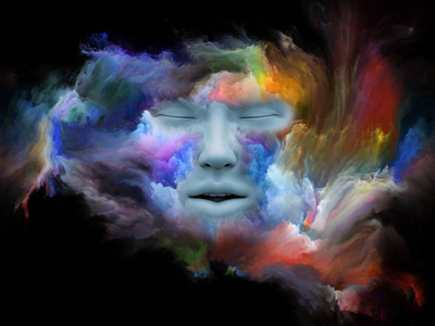 心雾系列。3d. 用分形绘画描绘人脸的插图在内心世界梦想情感创造力想象力和人类心智中的主题