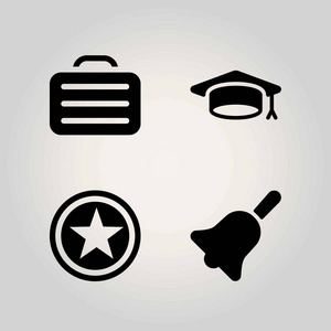 学校矢量图标集。mortarboard, 公文包和星