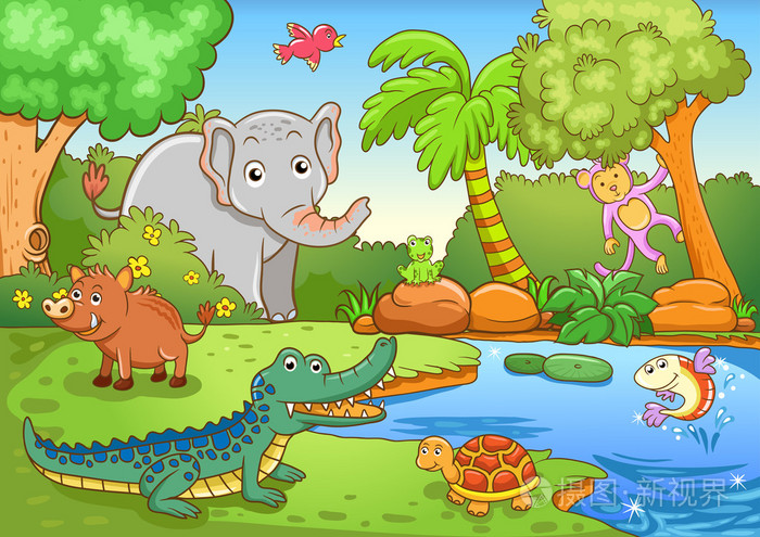 在森林里的动物插画-正版商用图片0675dn-摄图新视界