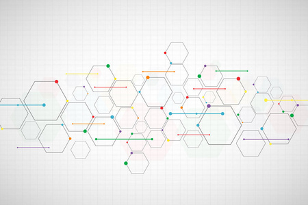 抽象五颜六色的六边形背景, 技术多边形概念