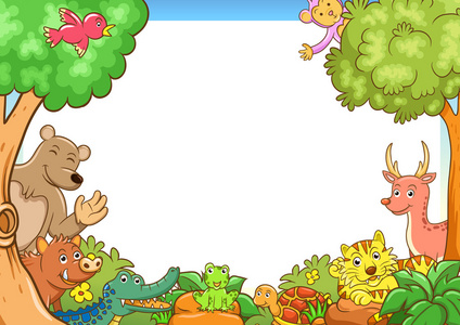 青蛙与鳄鱼帧与可爱的动物照片