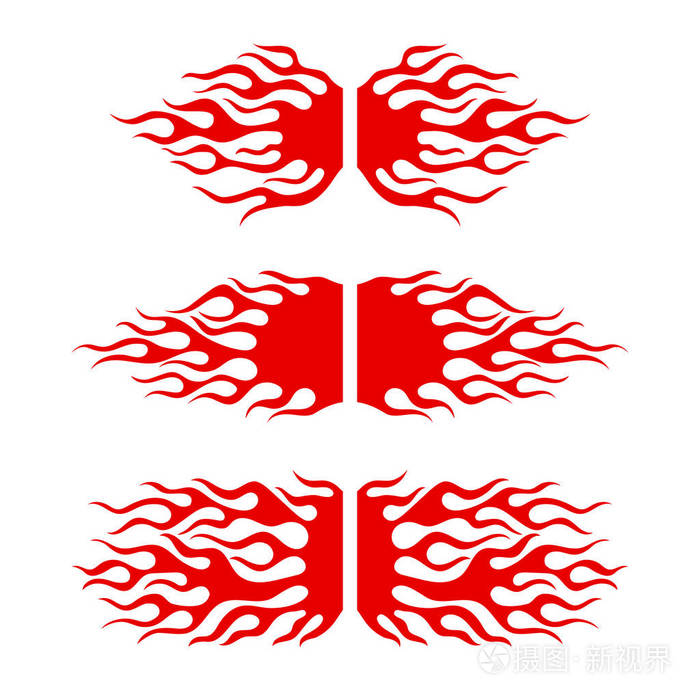 一组火热的翅膀与火火焰复古纹身