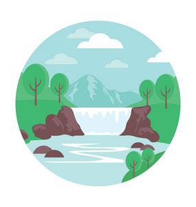 河色矢量图标钓鱼在河流图标设置,轮廓风格河的图标河 logo 模板矢量