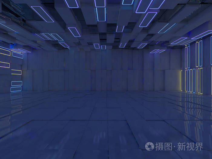 有墙壁和霓虹灯的空房间的背景 霓虹灯和发光 3d 渲染照片 正版商用图片0674 摄图新视界