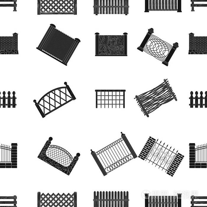 一个不同的围栏集图标黑色风格的矢量符号股票插图网站插画-正版商用