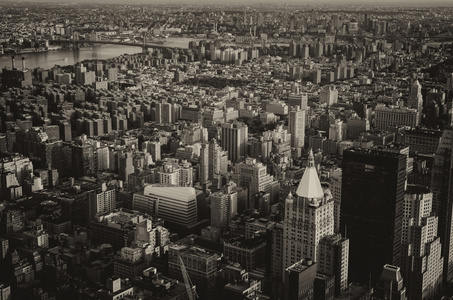 格拉姆西和东村庄在日落，纽约城鸟瞰图