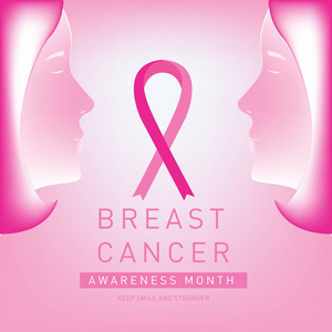 乳房癌意识月卡。粉红丝带矢量插图海报模板