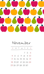 2018 月 11 月的日历。周从星期日开始