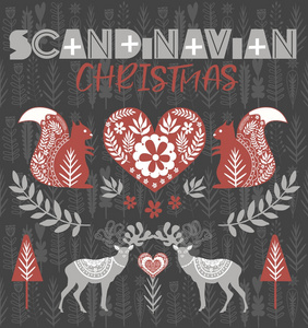 斯堪的纳维亚风格的可爱圣诞元素
