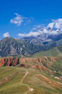 青海祁连附近草地上的山地与小路