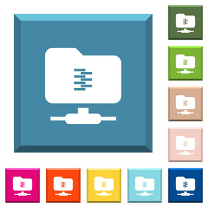在各种时髦颜色的边缘方形按钮上的 Ftp 压缩白色图标