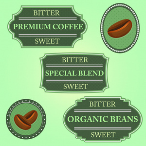 苦涩的甜咖啡绿色徽章上的集