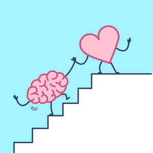 心脏帮助脑子成功在台阶上, 图标在紫罗兰色背景