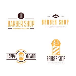 老式的理发师店标志 标签 徽章及设计元素的集中