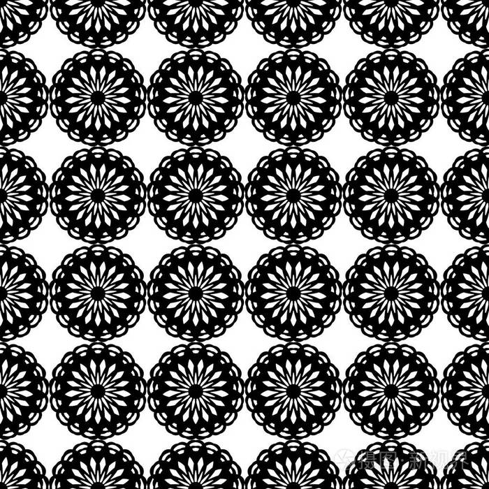 矢量无缝模式.黑白重复几何圈图案