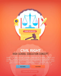 民法。教育和科学的垂直布局概念。平面现代风格