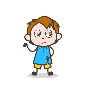 闷闷不乐的脸和手的手势-可爱的卡通小孩矢量照片