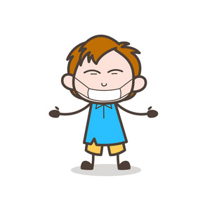 口罩脸医用口罩在脸上-可爱的卡通小孩矢量照片