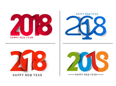 新年快乐2018文本设计模式, 矢量 illustrati
