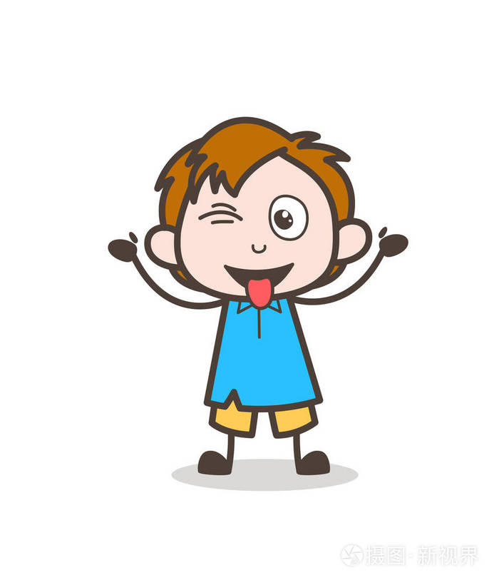 戏弄的舌头和眨眼睛可爱的卡通小孩矢量