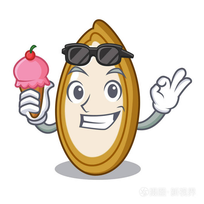 用冰淇淋南瓜种子在碗上卡通桌上