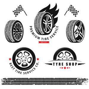 用于图标和徽标的轮子轮胎和履带的矢量集