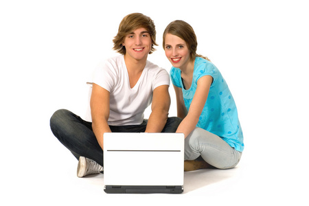 少女夫妇与便携式计算机