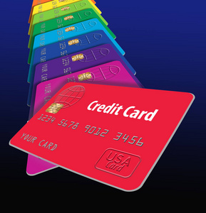 以下是通用信用卡的颜色范围。这些卡片排成了一张颜色的彩虹。这是一个例证