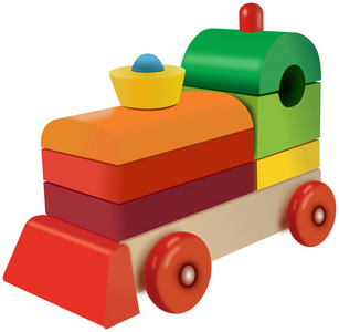 木制的多维数据集彩色机车玩具