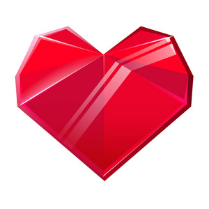 红色水晶心脏在白色背景隔绝了。设计元素为情人节。矢量插图