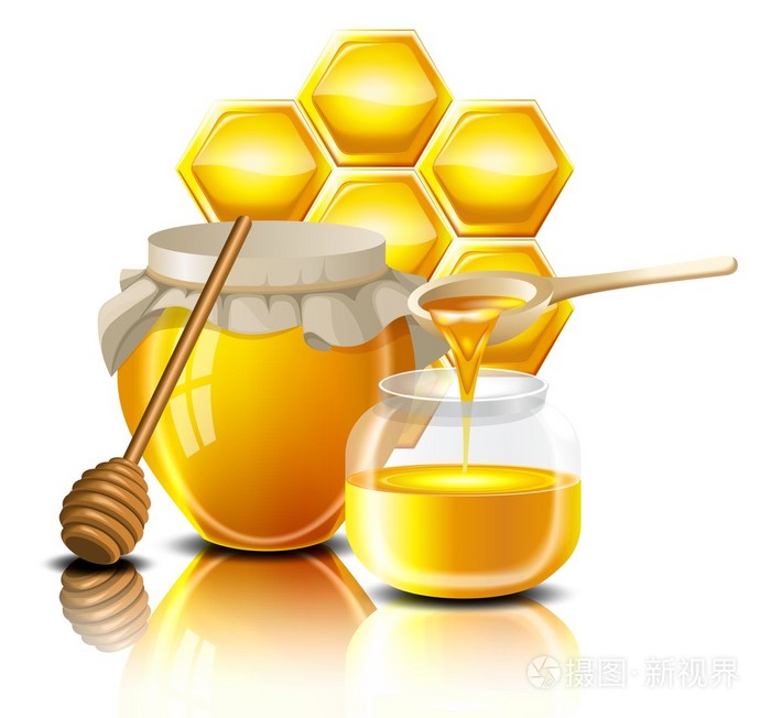 罐蜂蜜与蜂窝矢量图插画-正版商用图片069hbc-摄图新视界
