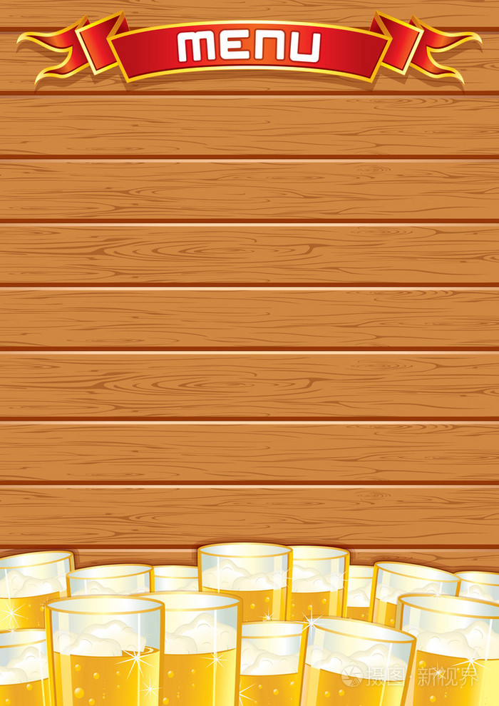 空白酒馆菜单.矢量木背景