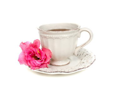 喝杯茶和粉红色的花