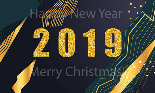 2019金色的新年标志与金色闪光和加载面板上的黑色背景